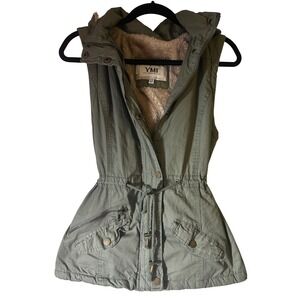YMI Collection Olive Green Faux Fur Lined Hooded‎ Utility Vest Jacket Size L